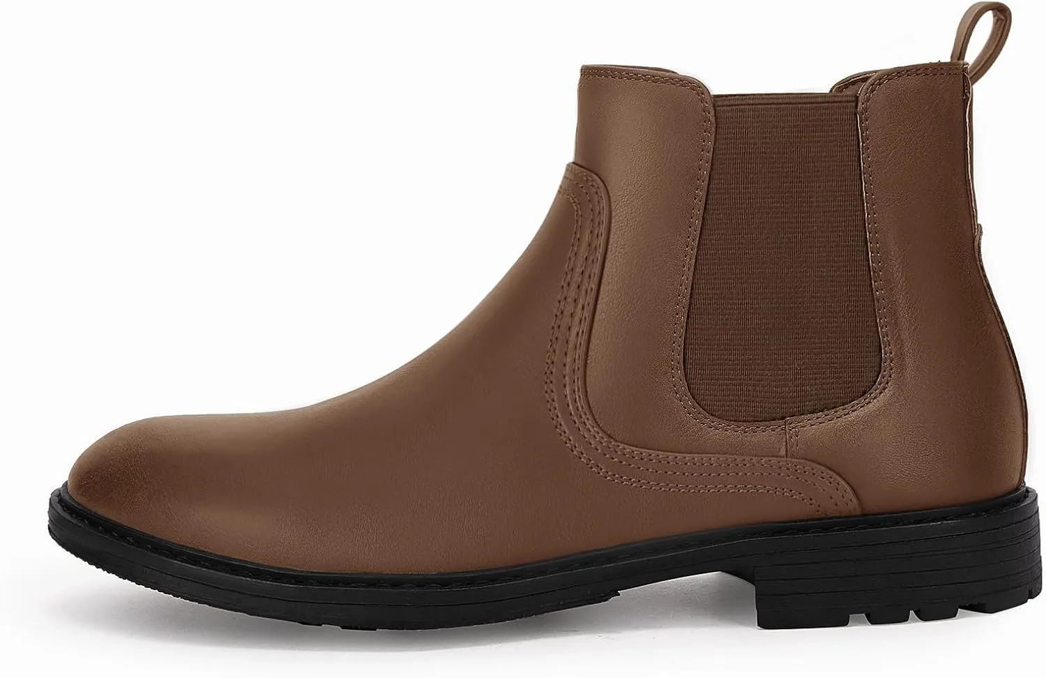 Coutgo Men's Ankle Boots Chelsea Booties Round Toe Slip on Waterproof Leather Dress Booties for Men