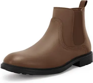 Coutgo Men's Ankle Boots Chelsea Booties Round Toe Slip on Waterproof Leather Dress Booties for Men