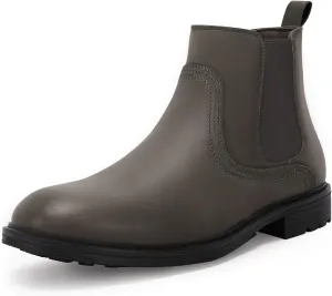 Coutgo Men's Ankle Boots Chelsea Booties Round Toe Slip on Waterproof Leather Dress Booties for Men