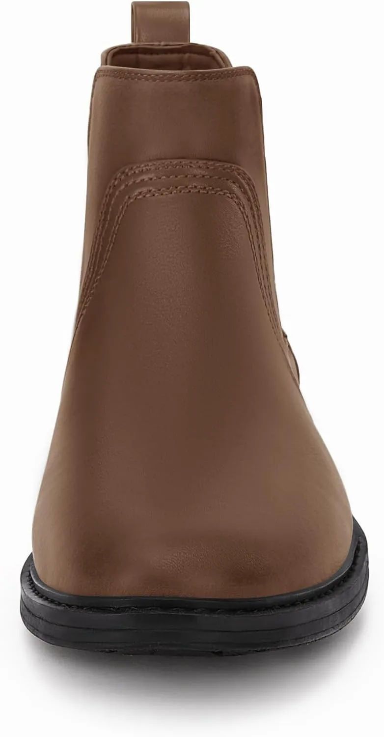 Coutgo Men's Ankle Boots Chelsea Booties Round Toe Slip on Waterproof Leather Dress Booties for Men