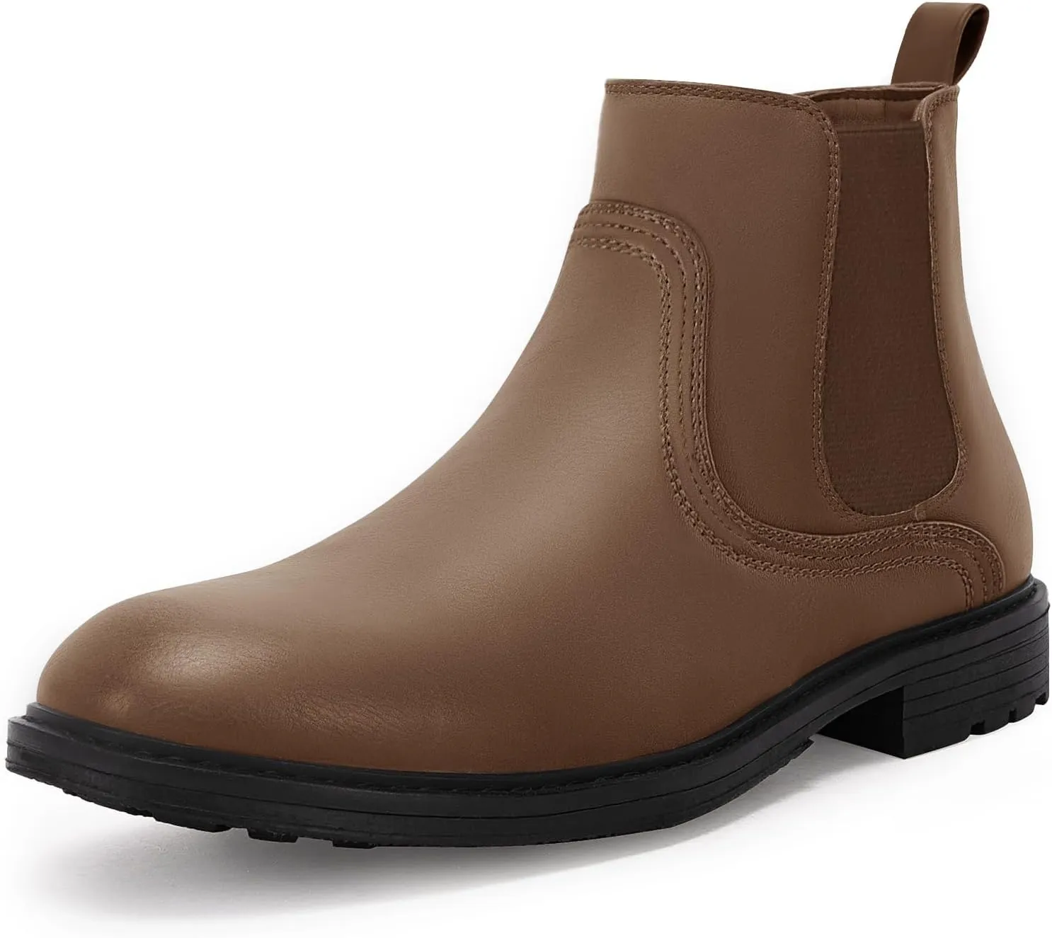 Coutgo Men's Ankle Boots Chelsea Booties Round Toe Slip on Waterproof Leather Dress Booties for Men
