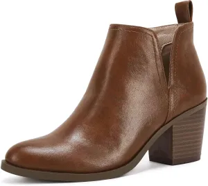 Coutgo Womens Cut Out Ankle Boots Chunky Stacked Heel Almond Toe Slip on Western Booties