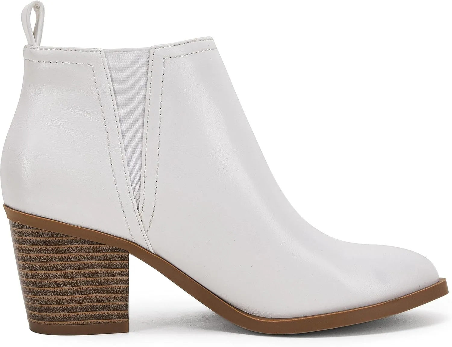 Coutgo Womens Cut Out Ankle Boots Chunky Stacked Heel Almond Toe Slip on Western Booties