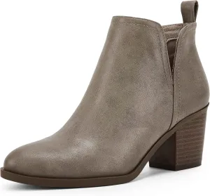 Coutgo Womens Cut Out Ankle Boots Chunky Stacked Heel Almond Toe Slip on Western Booties