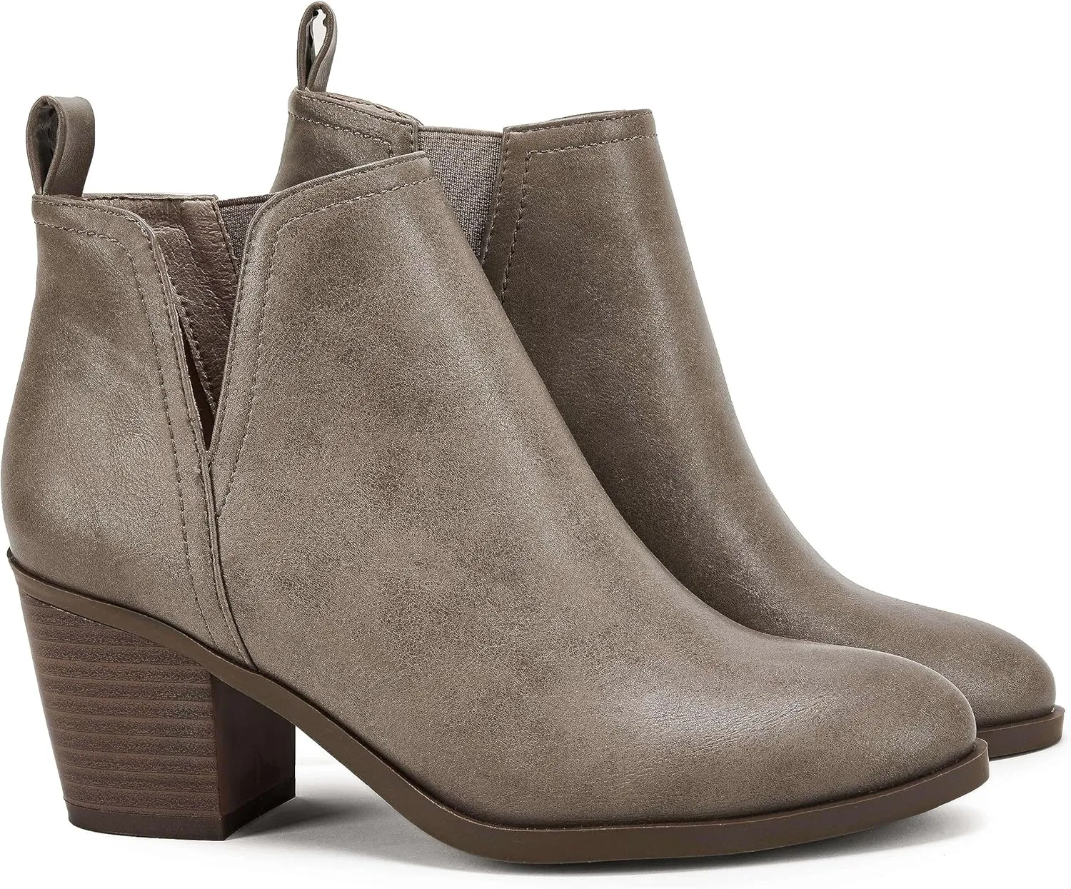 Coutgo Womens Cut Out Ankle Boots Chunky Stacked Heel Almond Toe Slip on Western Booties