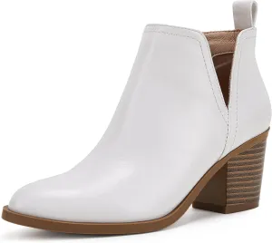 Coutgo Womens Cut Out Ankle Boots Chunky Stacked Heel Almond Toe Slip on Western Booties