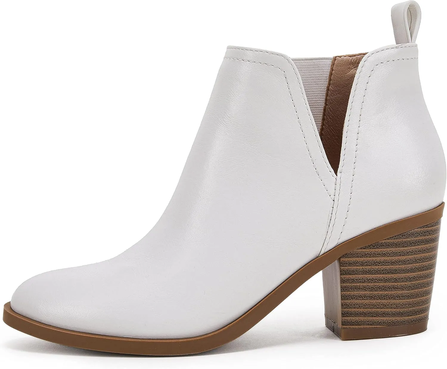 Coutgo Womens Cut Out Ankle Boots Chunky Stacked Heel Almond Toe Slip on Western Booties