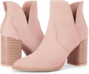 Coutgo Womens Cutout Ankle Boots Pointed Toe Chunky Heel Booties Back Zipper Slip on Western Boot Shoes