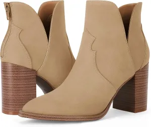 Coutgo Womens Cutout Ankle Boots Pointed Toe Chunky Heel Booties Back Zipper Slip on Western Boot Shoes