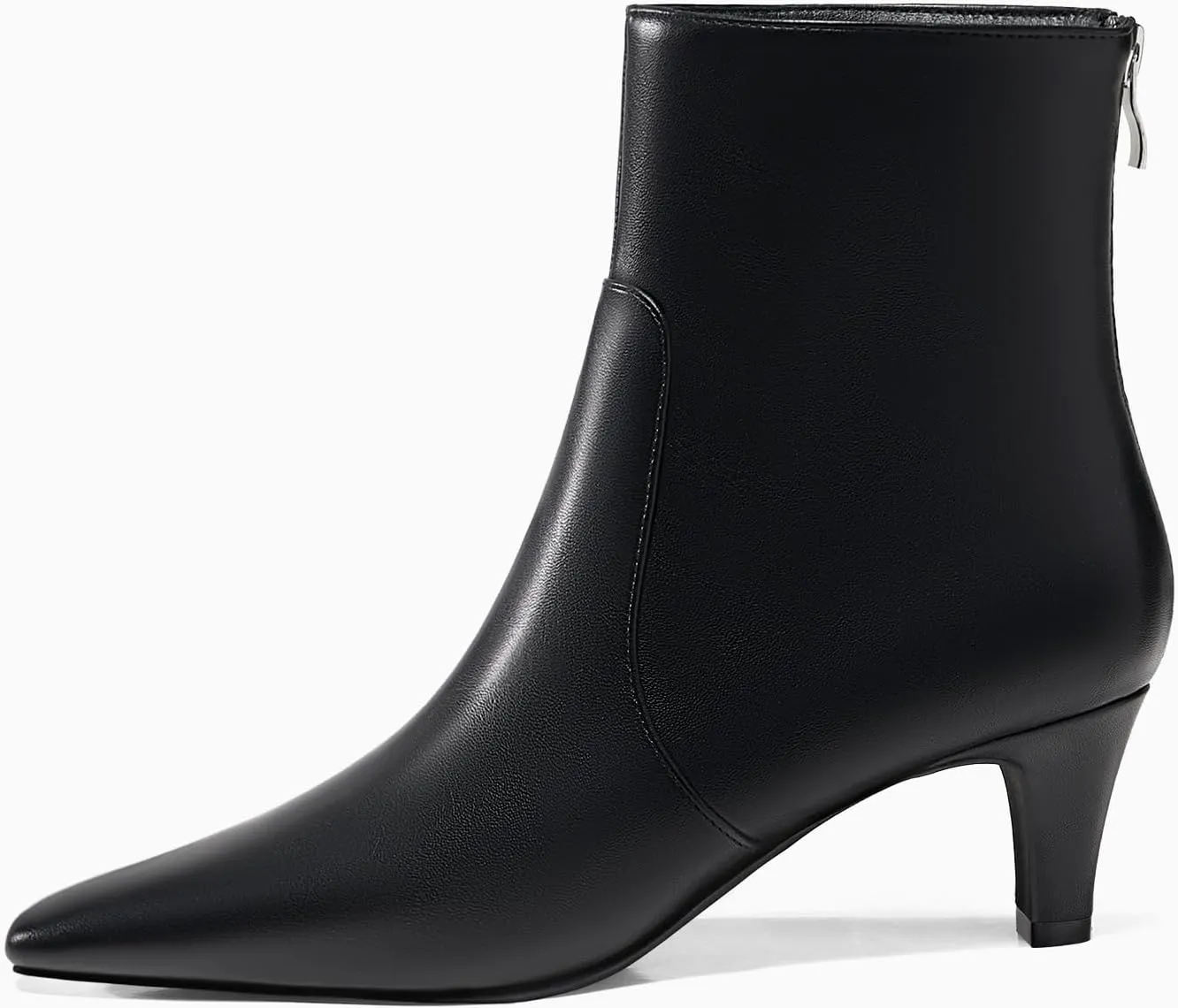 Coutgo Womens Low Kitten Heel Short Boots Fall Square Pointed Toe Ankle Boots Leather Dress Booties With Zipper