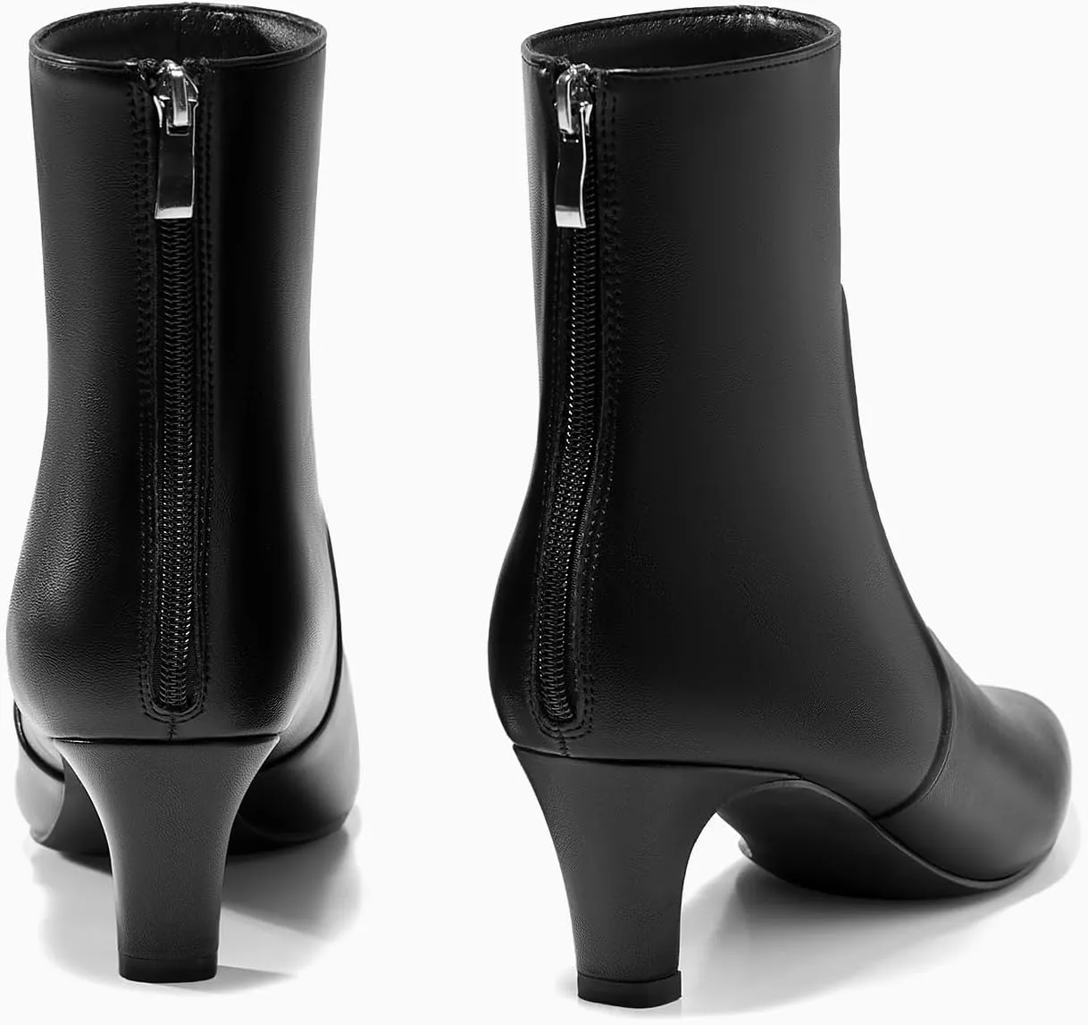 Coutgo Womens Low Kitten Heel Short Boots Fall Square Pointed Toe Ankle Boots Leather Dress Booties With Zipper