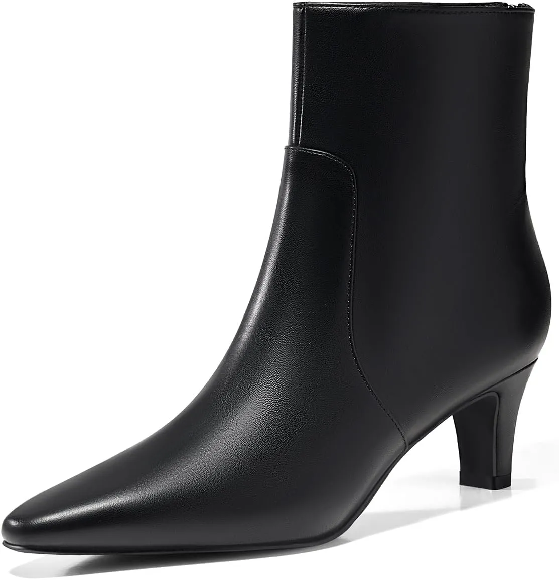 Coutgo Womens Low Kitten Heel Short Boots Fall Square Pointed Toe Ankle Boots Leather Dress Booties With Zipper