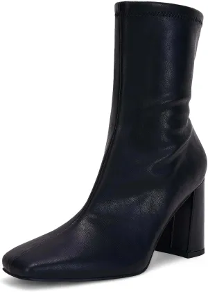 Coutgo Womens Square Toe Gogo Mid Calf Booties Patent Leather High Chunky Block Heel Side Zipper Ankle Boots