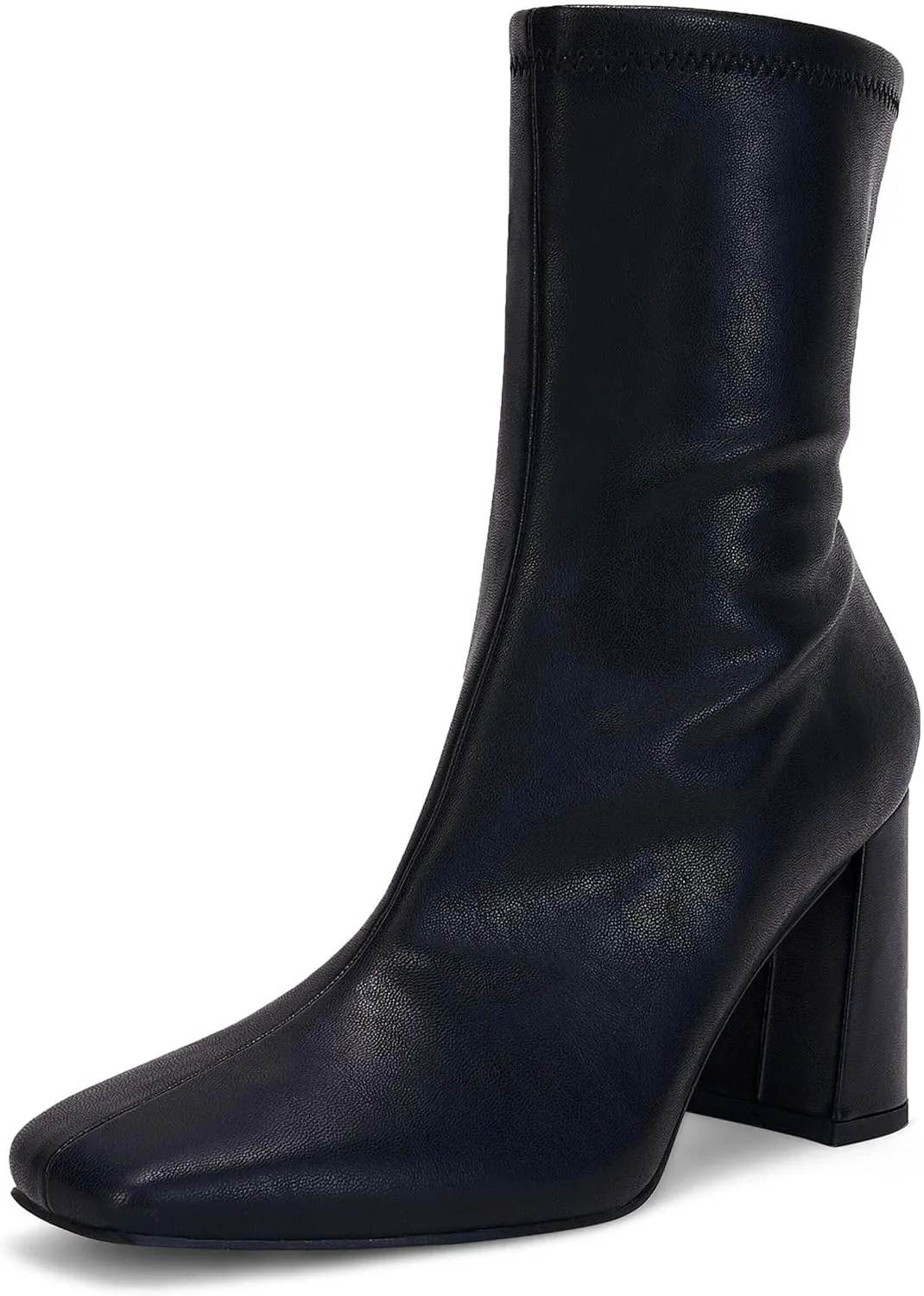 Coutgo Womens Square Toe Gogo Mid Calf Booties Patent Leather High Chunky Block Heel Side Zipper Ankle Boots