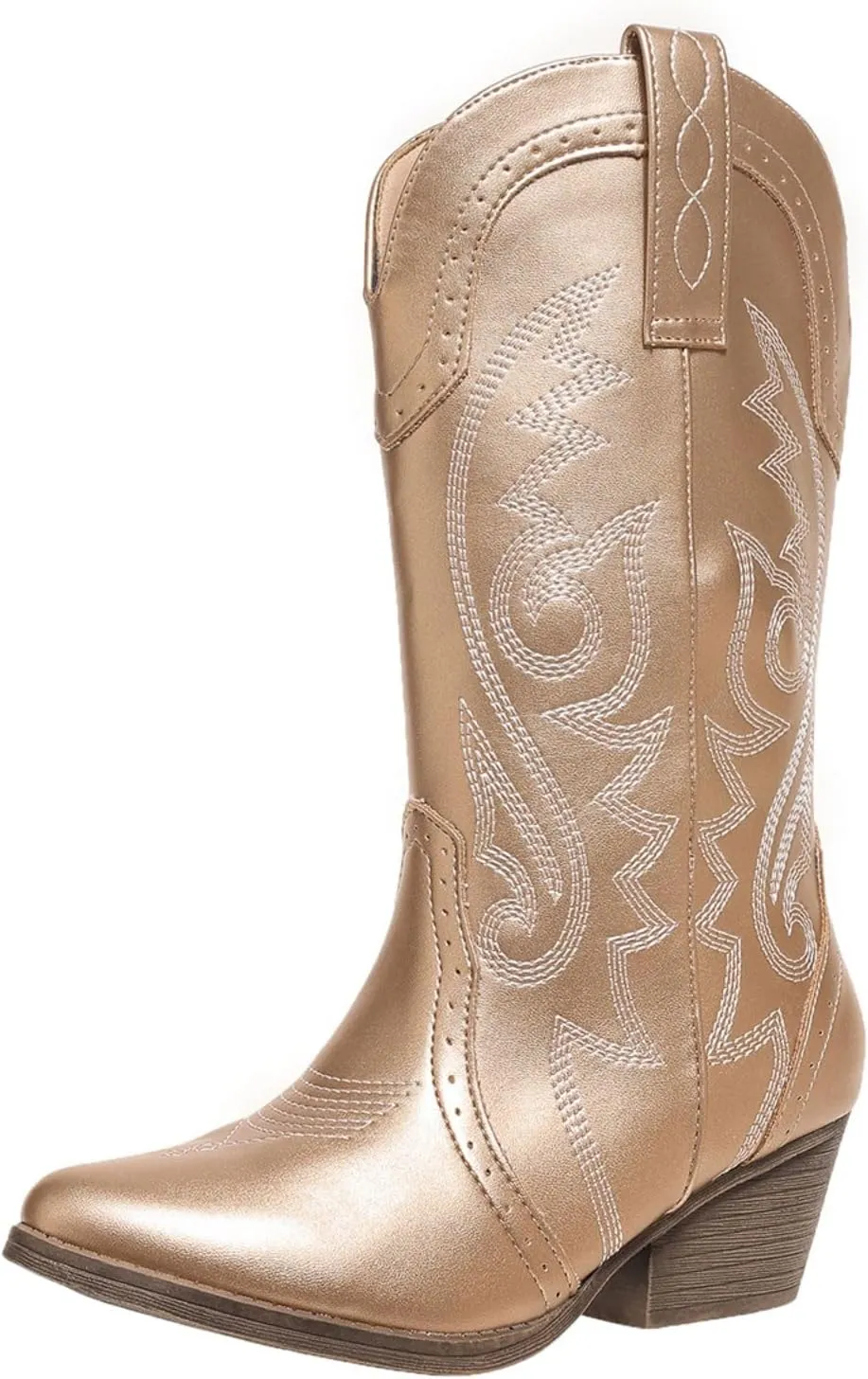 Cowboy Boots for Women Cowgirl Mid Calf Western Pointy Toe Boots Embroidered Stitched Chunky Heel Red Brown US5-11