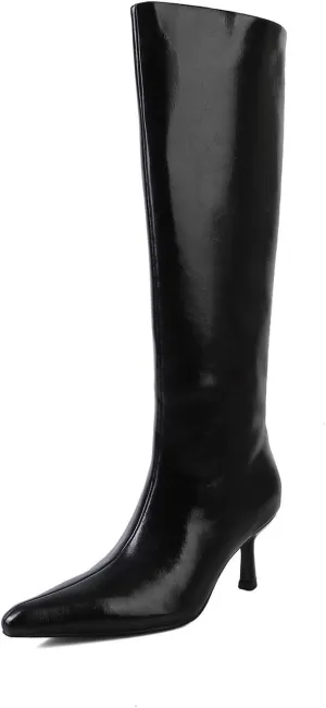 Cowhide High Boots,Pointed Stiletto Heels,Elegant and Simple Boots,Sheepskin Insoles,Cow Tendon Soles,All-season Wear
