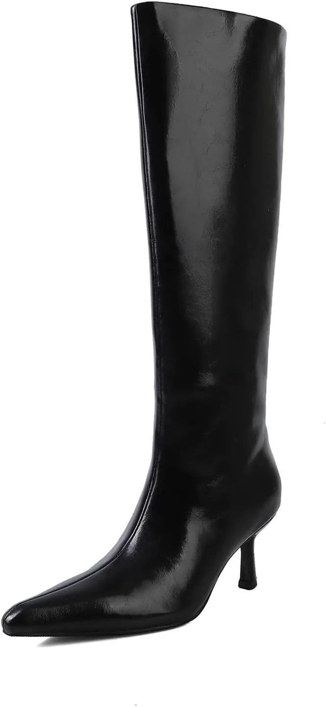 Cowhide High Boots,Pointed Stiletto Heels,Elegant and Simple Boots,Sheepskin Insoles,Cow Tendon Soles,All-season Wear