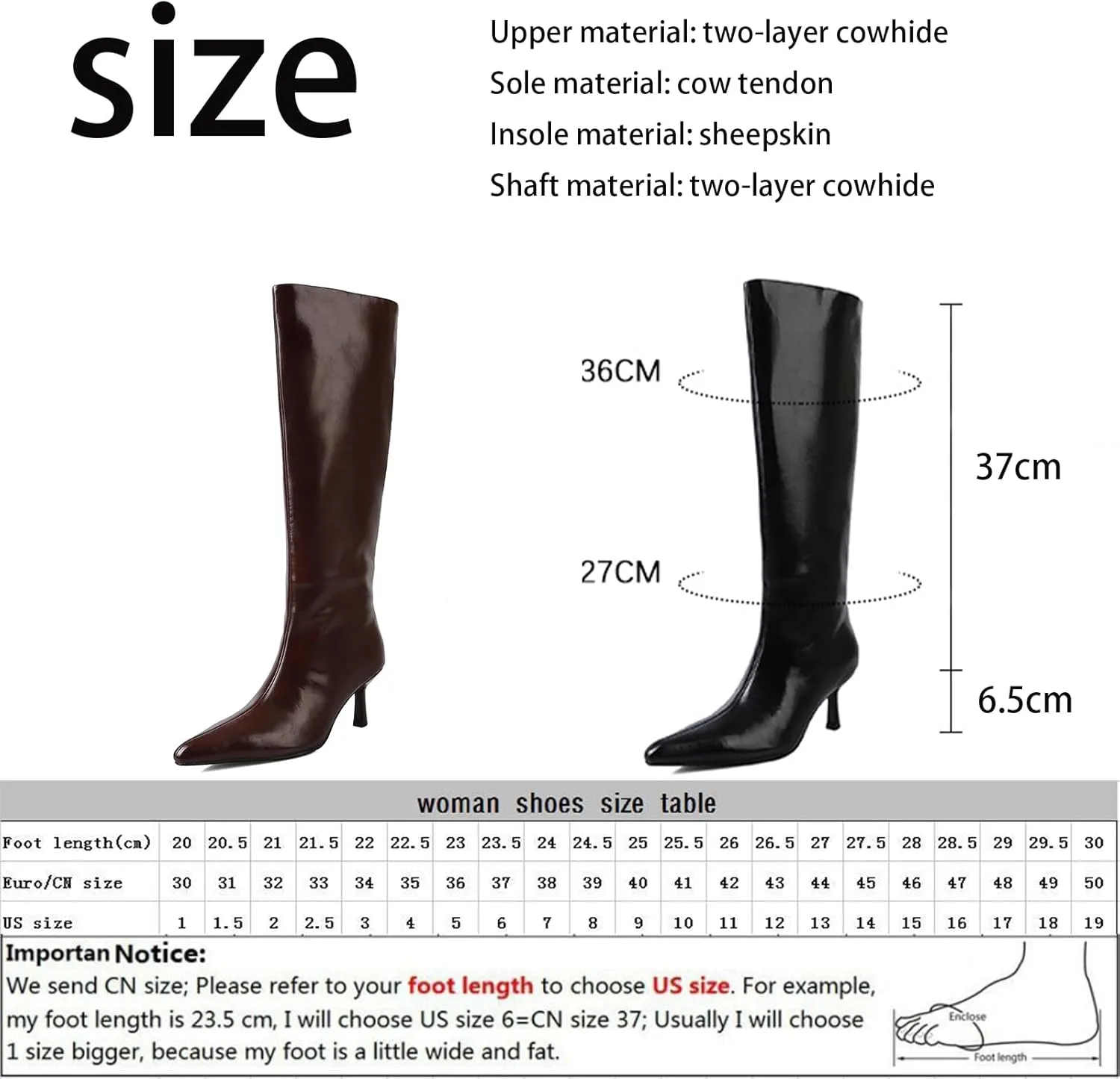 Cowhide High Boots,Pointed Stiletto Heels,Elegant and Simple Boots,Sheepskin Insoles,Cow Tendon Soles,All-season Wear