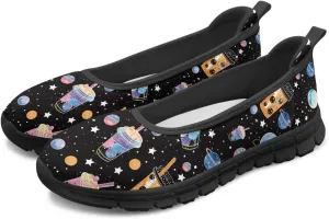 Creative Desserts Print Womens Ballet Flats Dress Shoes Fit Comfort Slip On Ballerina Platform Loafers Lightweight Mesh Soft Casual Sneakers Daily Wear