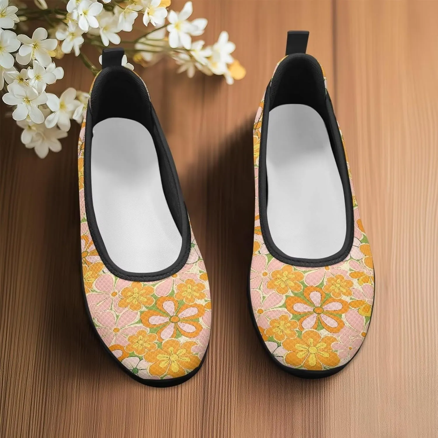 Creative Plants Print Ballet Flats Shoes for Women Slip On Platform Loafers Round Toe Soft Mesh Breathable Casual Sneakers Daily Wear
