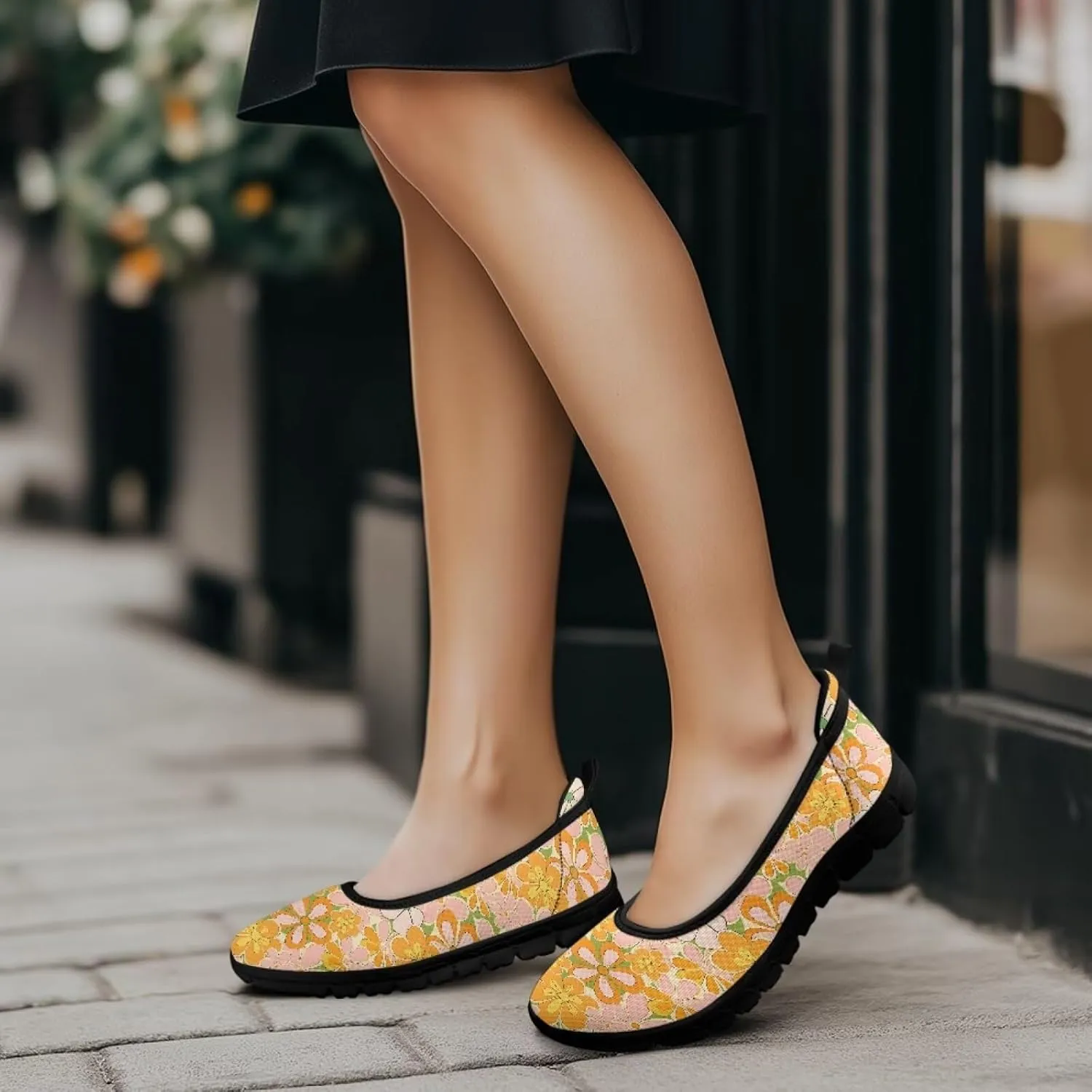 Creative Plants Print Ballet Flats Shoes for Women Slip On Platform Loafers Round Toe Soft Mesh Breathable Casual Sneakers Daily Wear