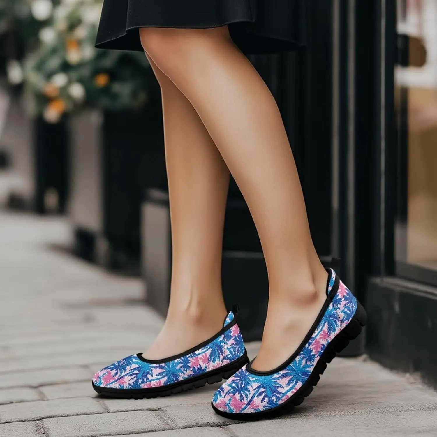 Creative Plants Print Ballet Flats Shoes for Women Slip On Platform Loafers Round Toe Soft Mesh Breathable Casual Sneakers Daily Wear