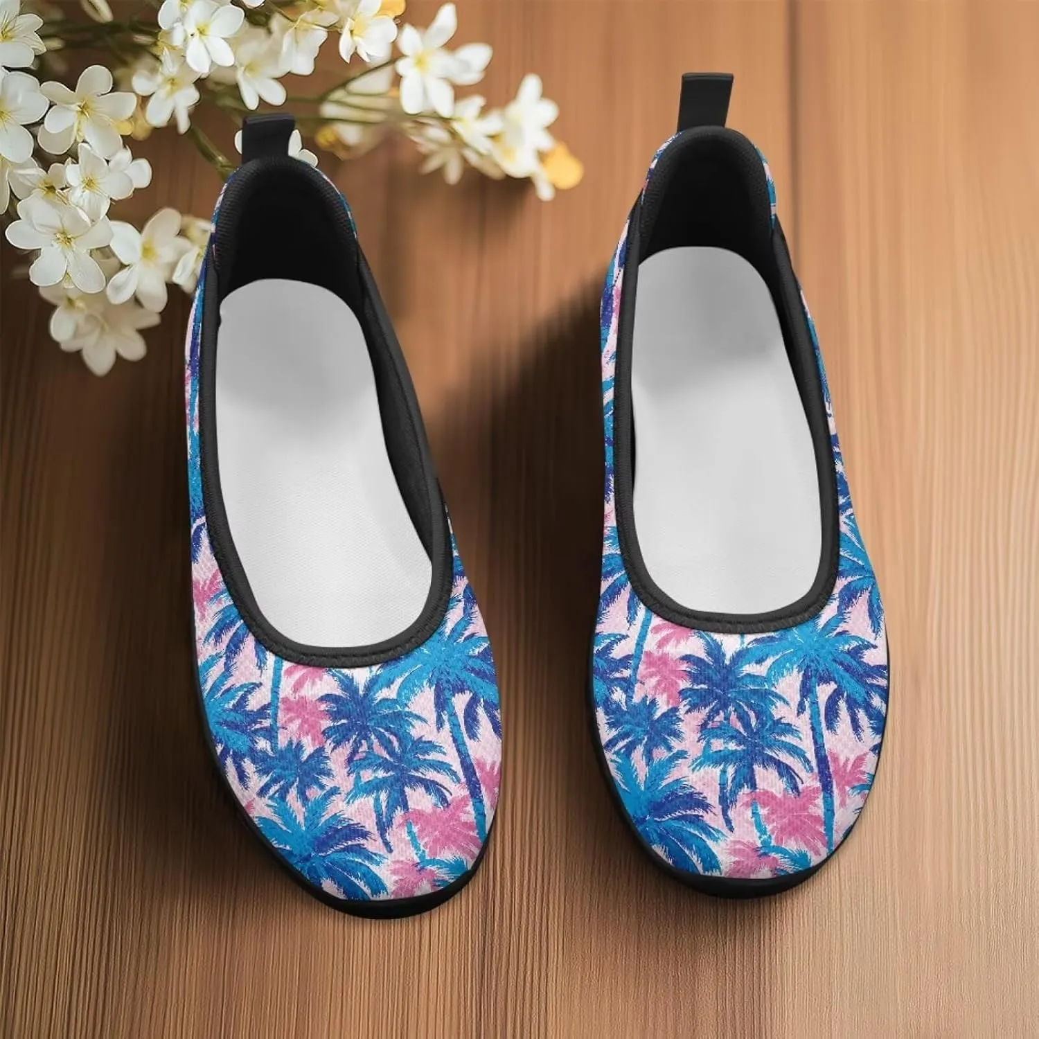 Creative Plants Print Ballet Flats Shoes for Women Slip On Platform Loafers Round Toe Soft Mesh Breathable Casual Sneakers Daily Wear