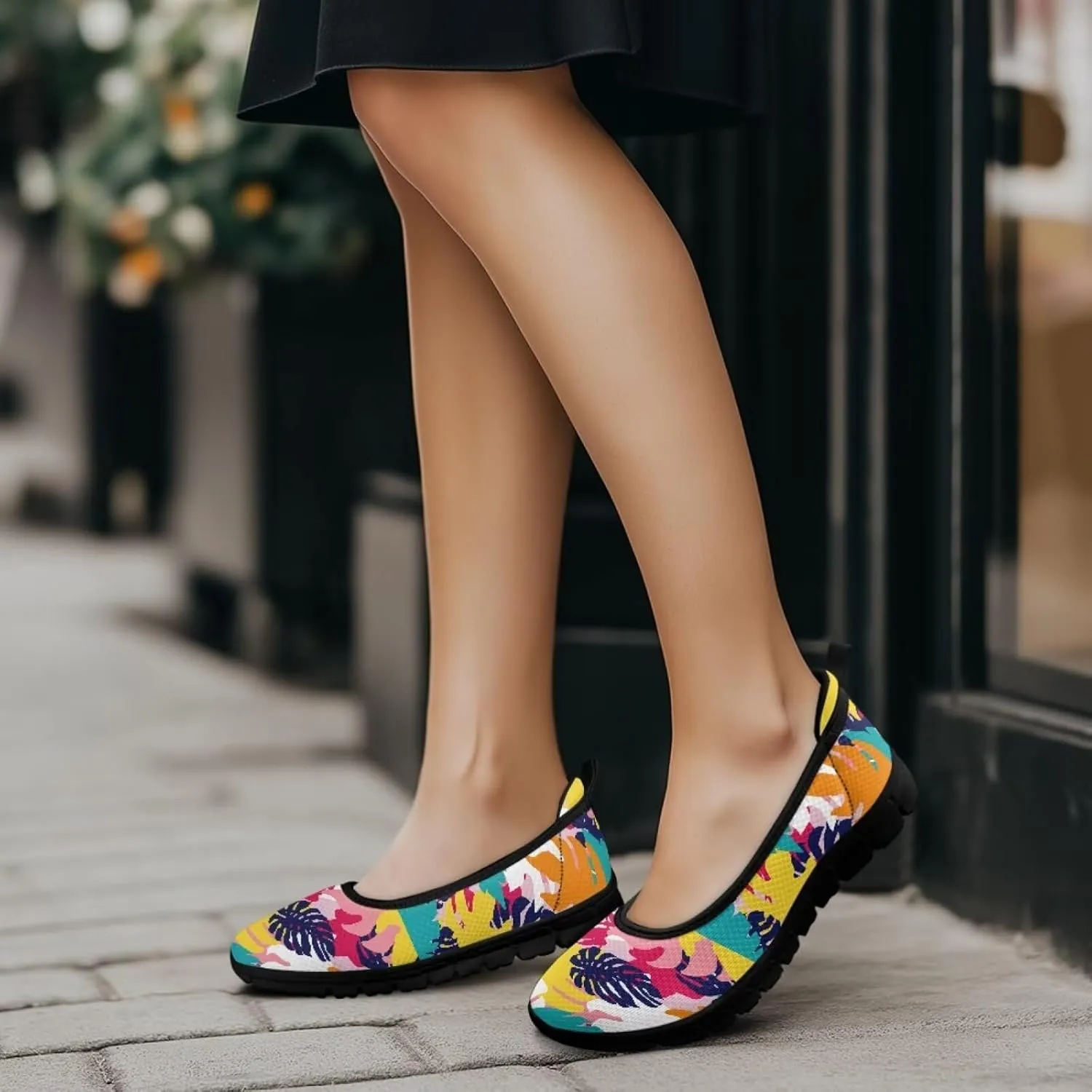 Creative Plants Print Ballet Flats Shoes for Women Slip On Platform Loafers Round Toe Soft Mesh Breathable Casual Sneakers Daily Wear