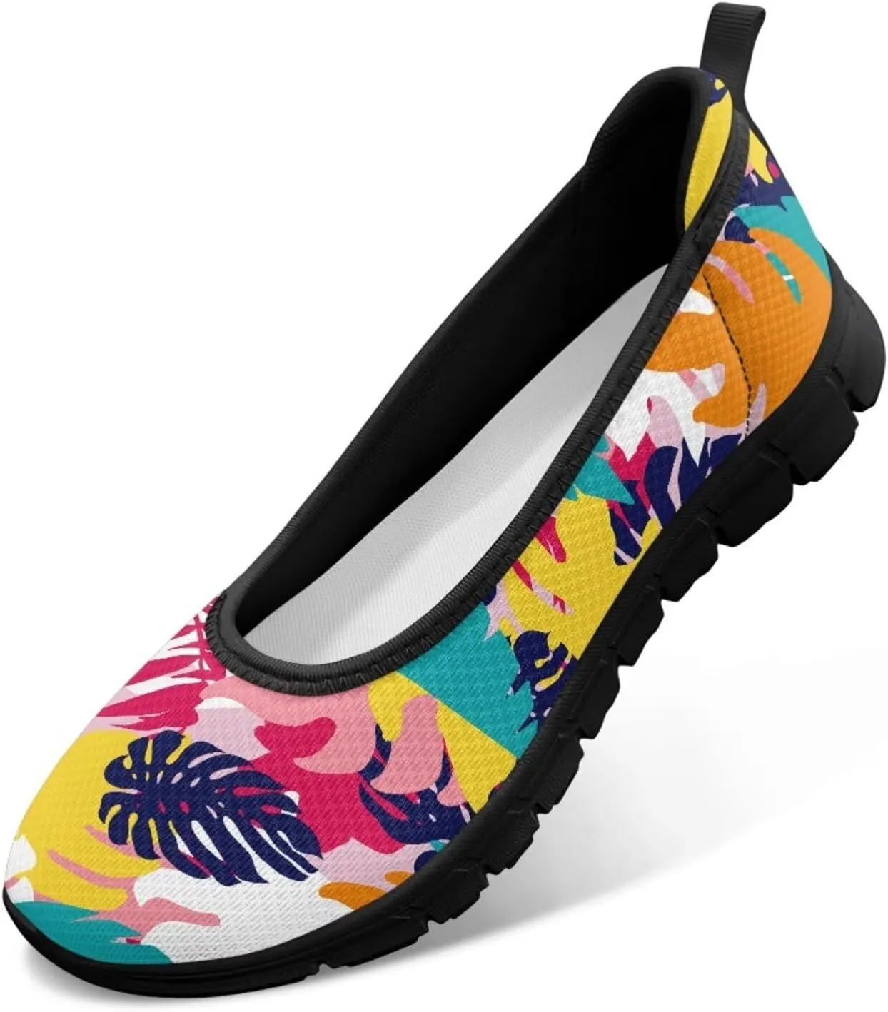 Creative Plants Print Ballet Flats Shoes for Women Slip On Platform Loafers Round Toe Soft Mesh Breathable Casual Sneakers Daily Wear