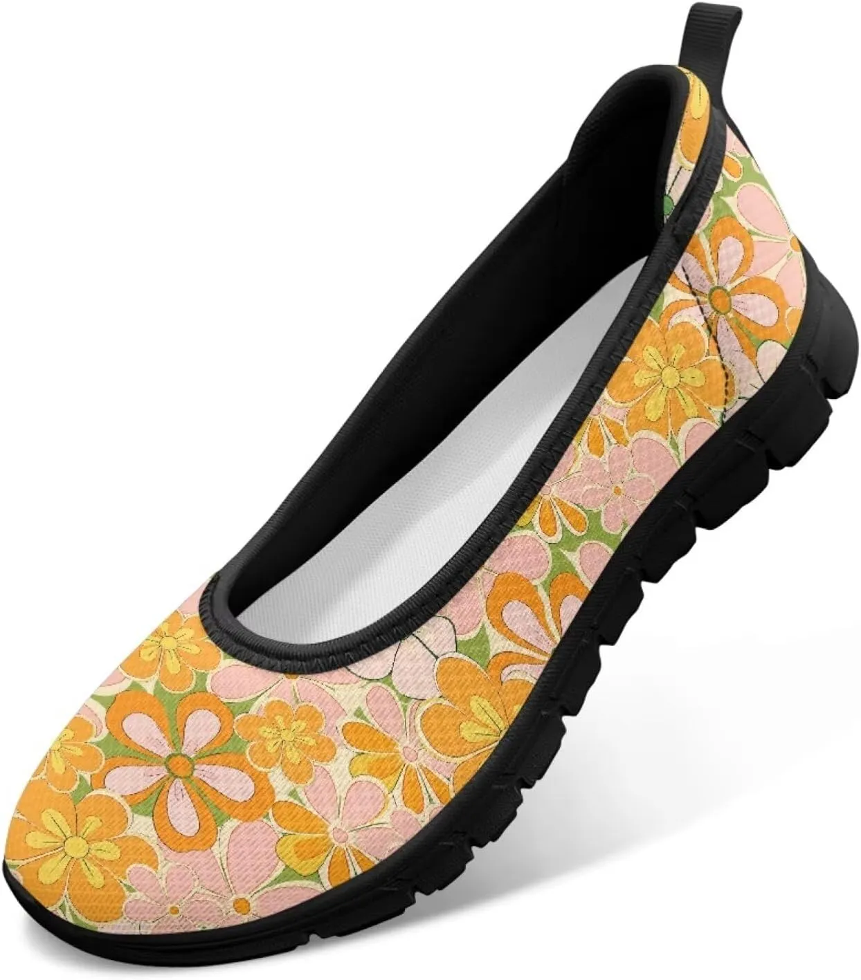 Creative Plants Print Ballet Flats Shoes for Women Slip On Platform Loafers Round Toe Soft Mesh Breathable Casual Sneakers Daily Wear
