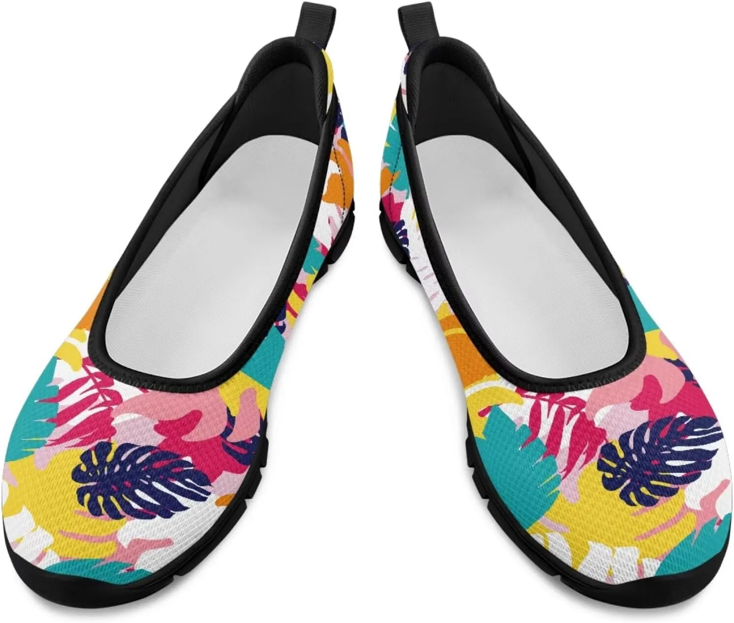 Creative Plants Print Ballet Flats Shoes for Women Slip On Platform Loafers Round Toe Soft Mesh Breathable Casual Sneakers Daily Wear