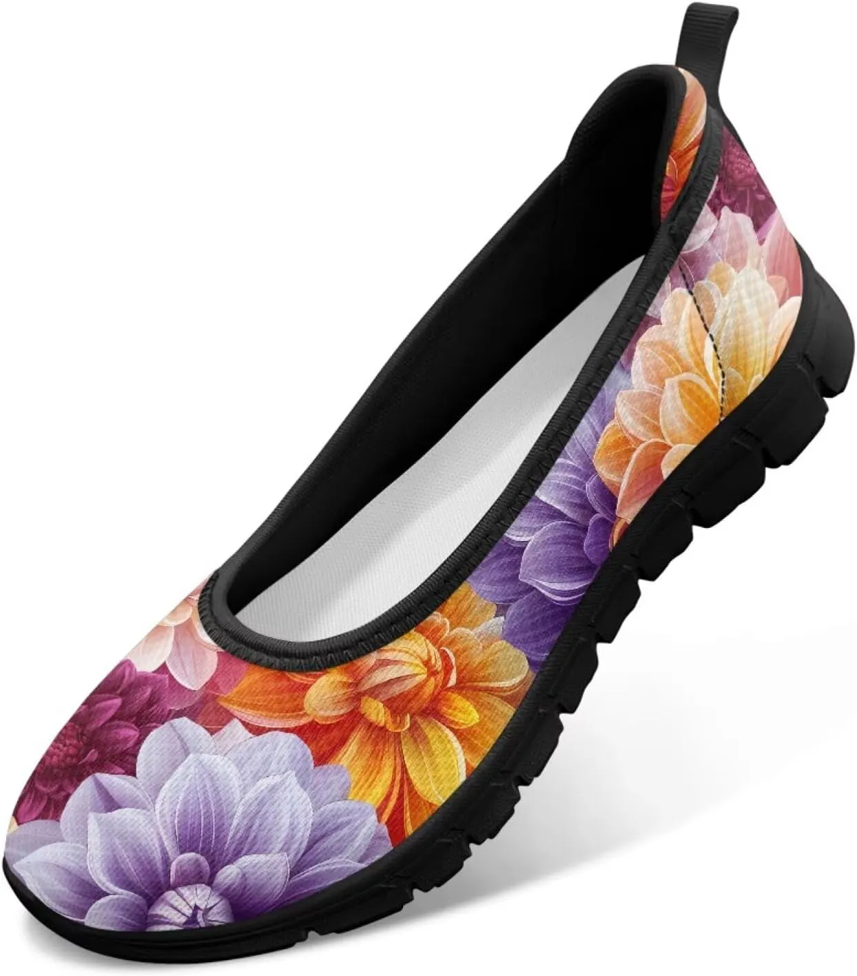 Creative Stylish Floral Print Ballet Flats for Women Slip On Mesh Breathable Casual Sneakers Fit Comfort Ballerina Loafers Daily Wear