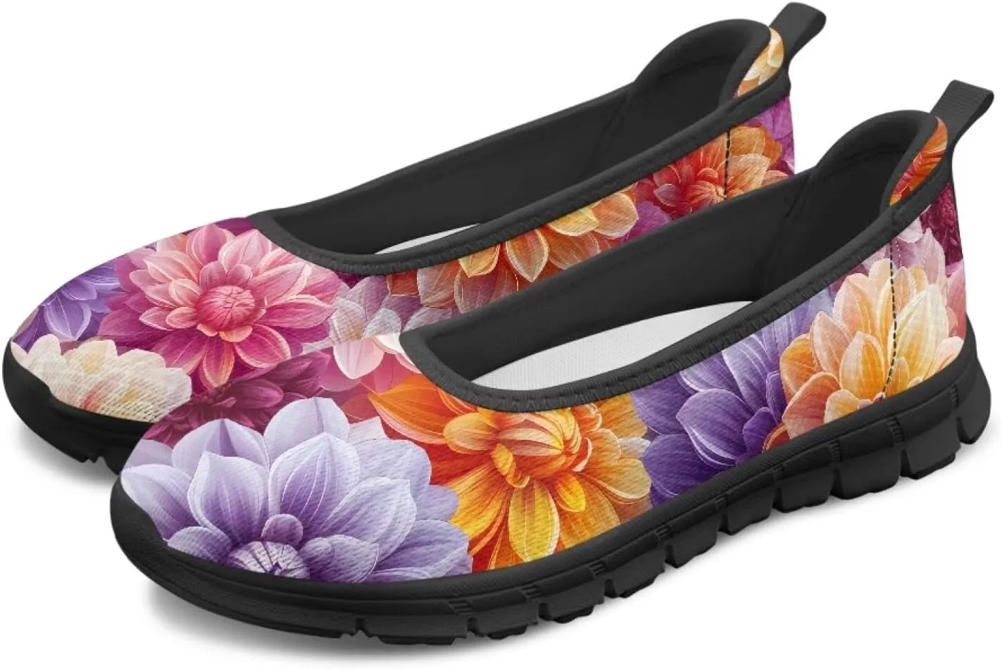 Creative Stylish Floral Print Ballet Flats for Women Slip On Mesh Breathable Casual Sneakers Fit Comfort Ballerina Loafers Daily Wear