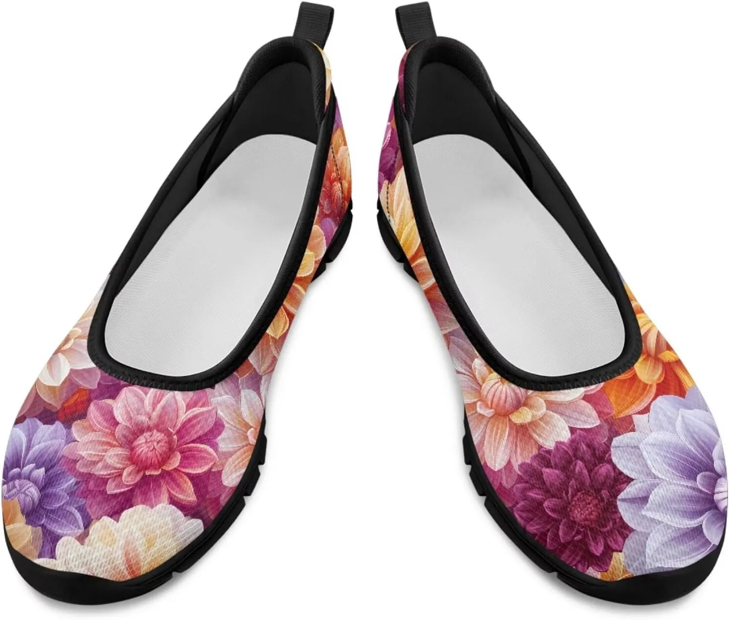 Creative Stylish Floral Print Ballet Flats for Women Slip On Mesh Breathable Casual Sneakers Fit Comfort Ballerina Loafers Daily Wear