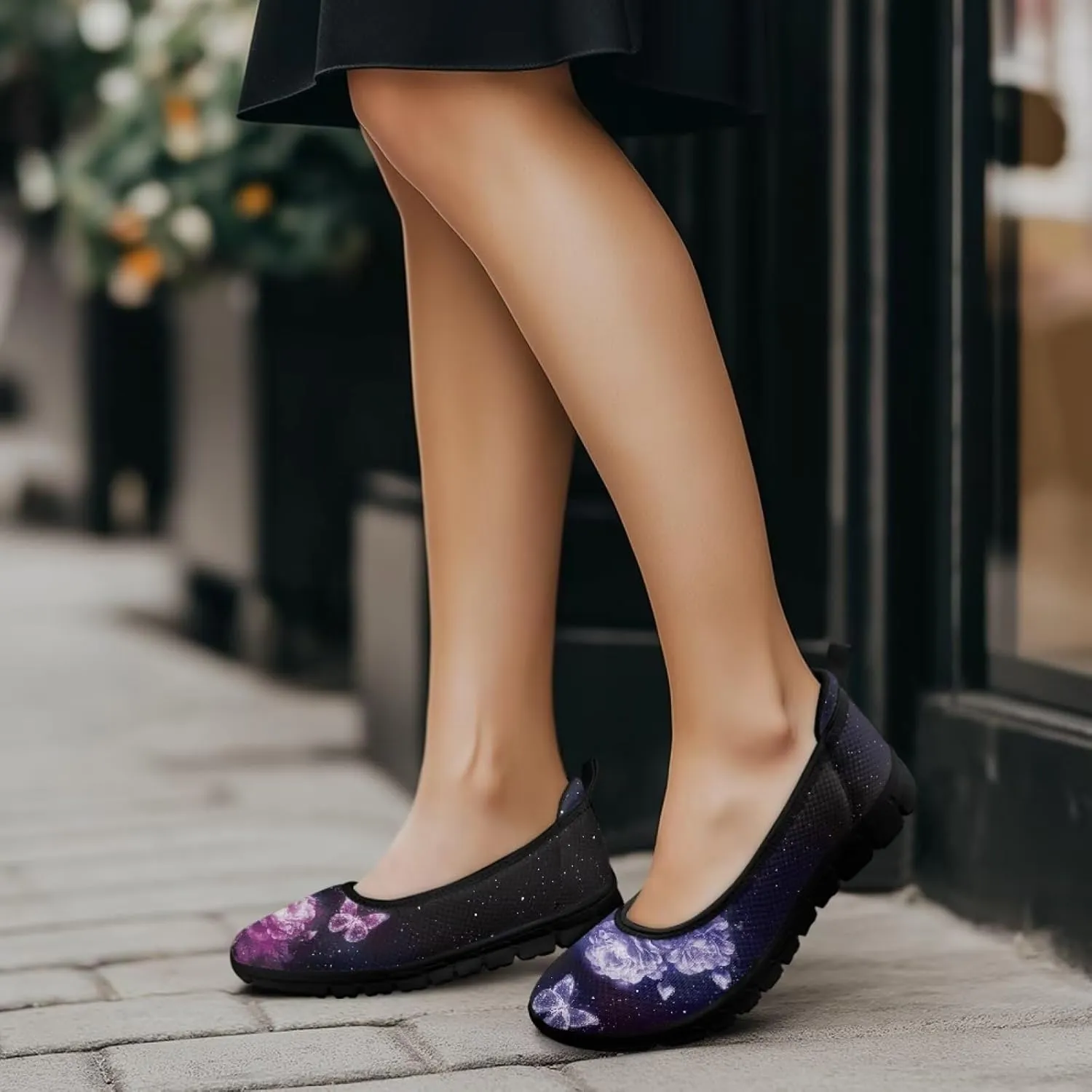 Creative Stylish Floral Print Ballet Flats for Women Slip On Mesh Breathable Casual Sneakers Fit Comfort Ballerina Loafers Daily Wear