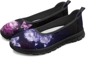 Creative Stylish Floral Print Ballet Flats for Women Slip On Mesh Breathable Casual Sneakers Fit Comfort Ballerina Loafers Daily Wear