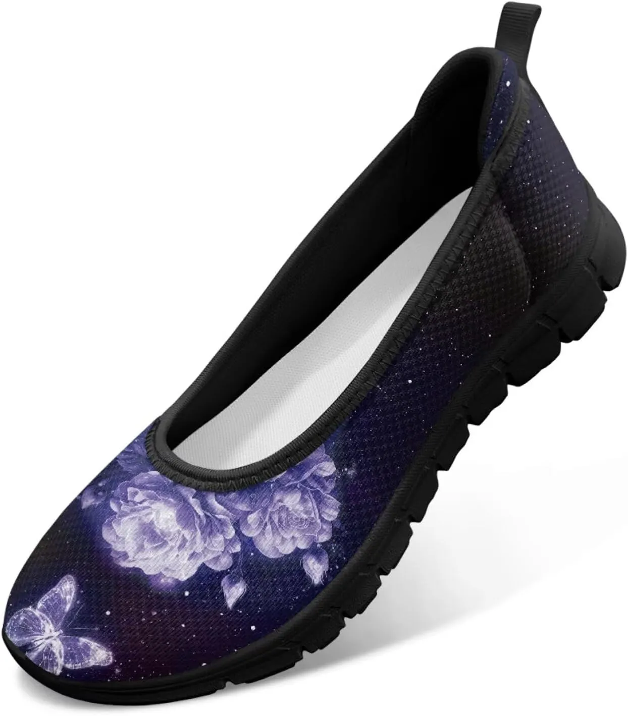Creative Stylish Floral Print Ballet Flats for Women Slip On Mesh Breathable Casual Sneakers Fit Comfort Ballerina Loafers Daily Wear