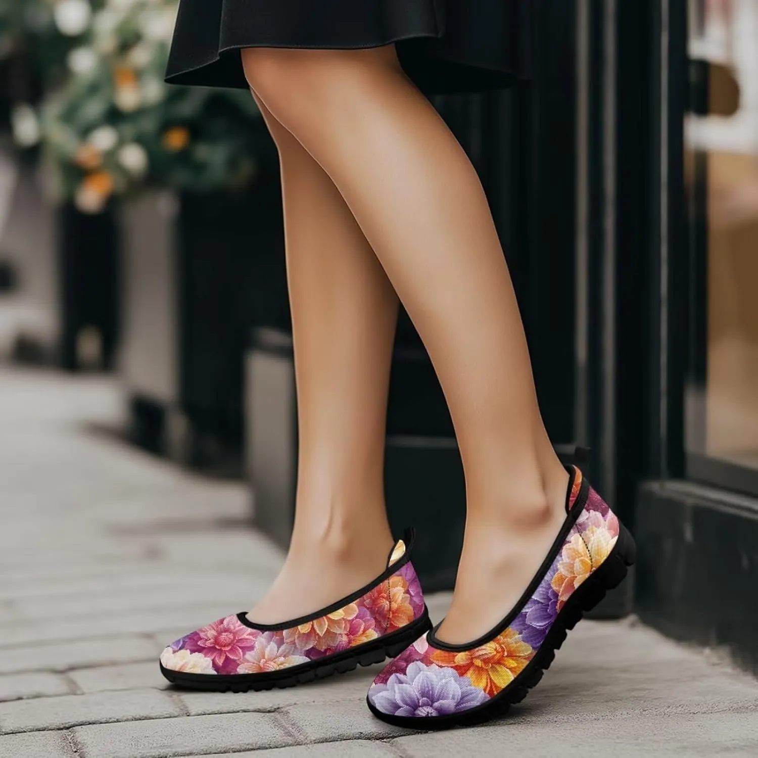 Creative Stylish Floral Print Ballet Flats for Women Slip On Mesh Breathable Casual Sneakers Fit Comfort Ballerina Loafers Daily Wear
