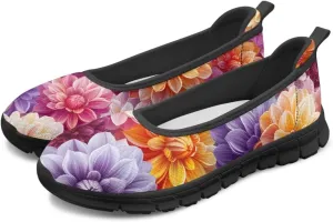 Creative Stylish Floral Print Ballet Flats for Women Slip On Mesh Breathable Casual Sneakers Fit Comfort Ballerina Loafers Daily Wear