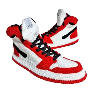 Crochet Sneakers Slippers, Custom Kicks, Retro High Top, Sneakerhead Gifts, Trendy Urban Streetwear for Men and Women, Knitted Plush Booties