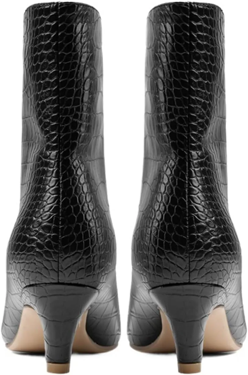 Crocodile Patterned High-Heeled Short Boots,Comfortable High Heels,High-Heeled Pointed Boots,Suitable For All Seasons