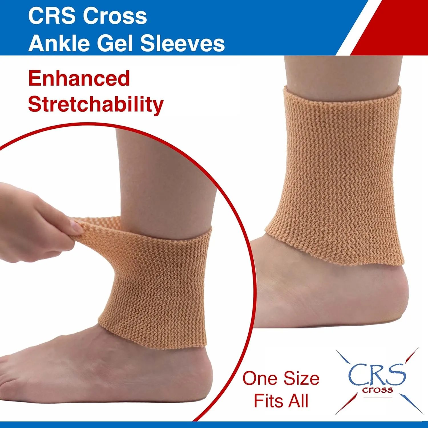 CRS Cross Ankle Gel Sleeves. One Pair of Premium Padded Skate Socks to Cushion and Protect Ankle, Foot and Leg for Figure Skating, Ice Hockey, Roller, Inline Skates. Riding or Ski Boots.