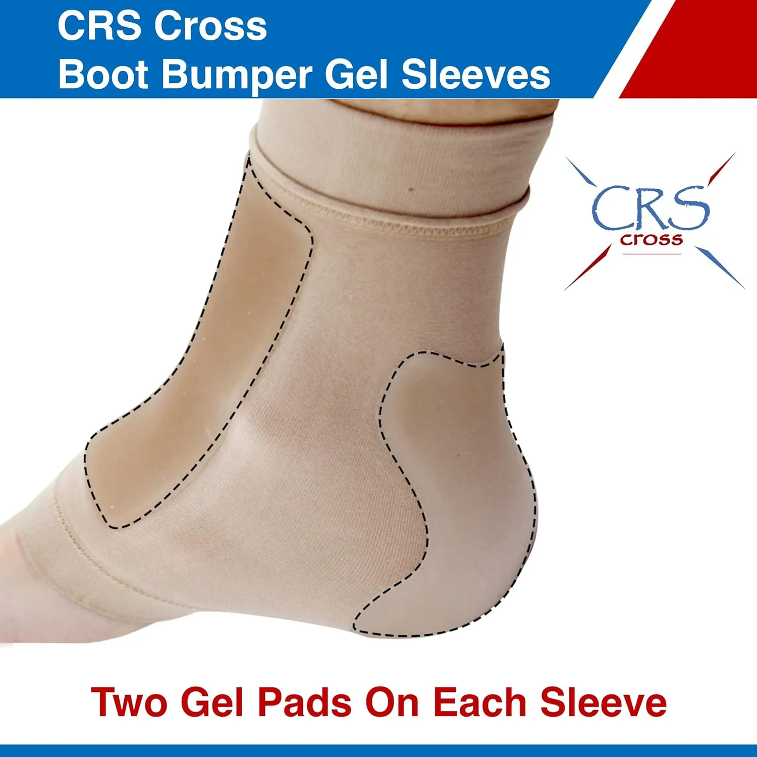 CRS Cross Boot Bumper Gel Sleeve. One Pair of Premium Padded Skate Socks to Cushion and Protect Achilles and Lace Bite. Two Gel Pads on each sleeve for Ice Skating and Hockey. (One Size Fits Most)