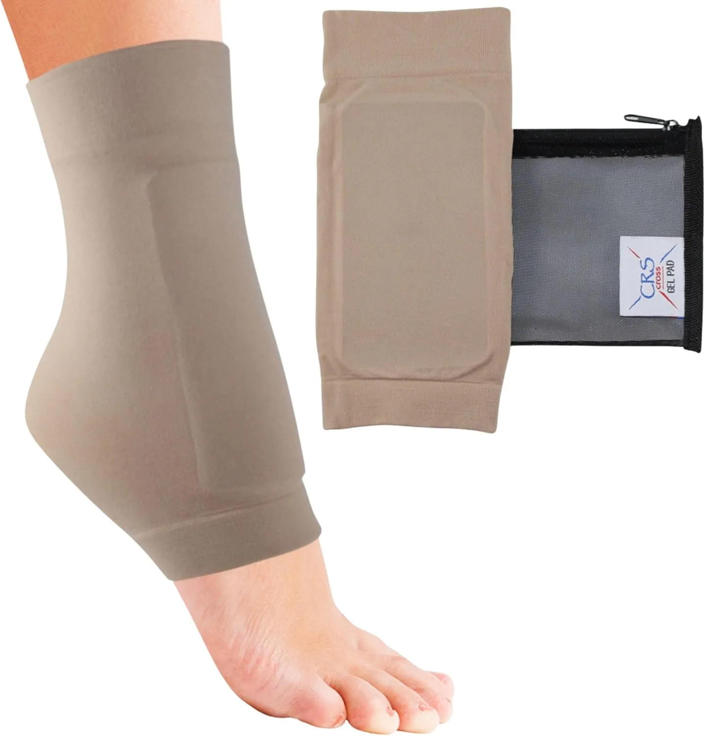 CRS Cross Lace Bite Pad Gel Sleeves. One Pair of Premium Padded Skate Socks to Cushion and Protection the Skate Bite Area for Ice Skating, Hockey, Roller, Skiing, or Boots. (One size fits most)