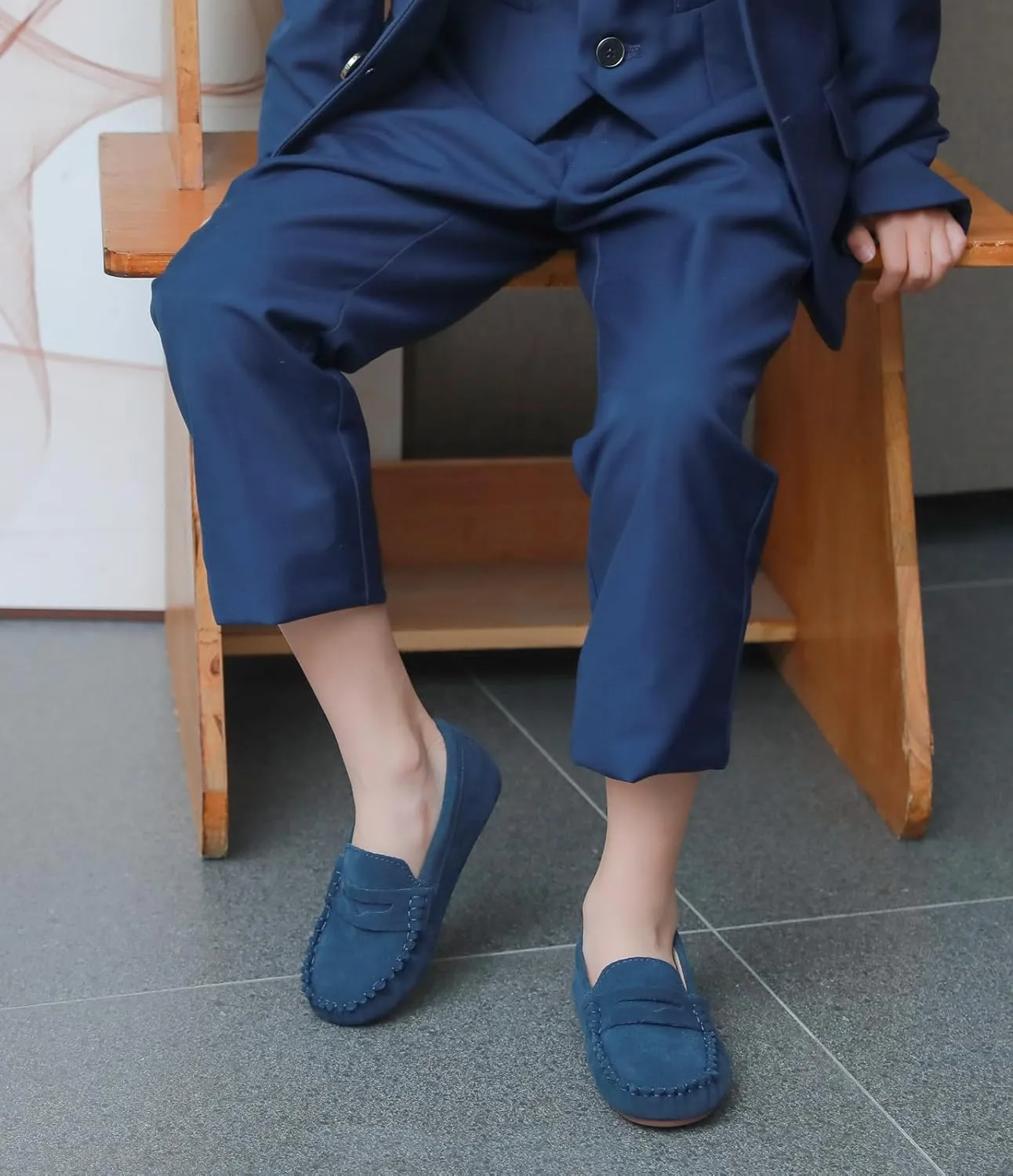 DADAWEN Toddler Little Kid Boys Girls Soft Suede Leather Slip On Loafer Flats Dress Shoes Casual Boat Shoes Wedding Church School Oxford Shoes Loafers