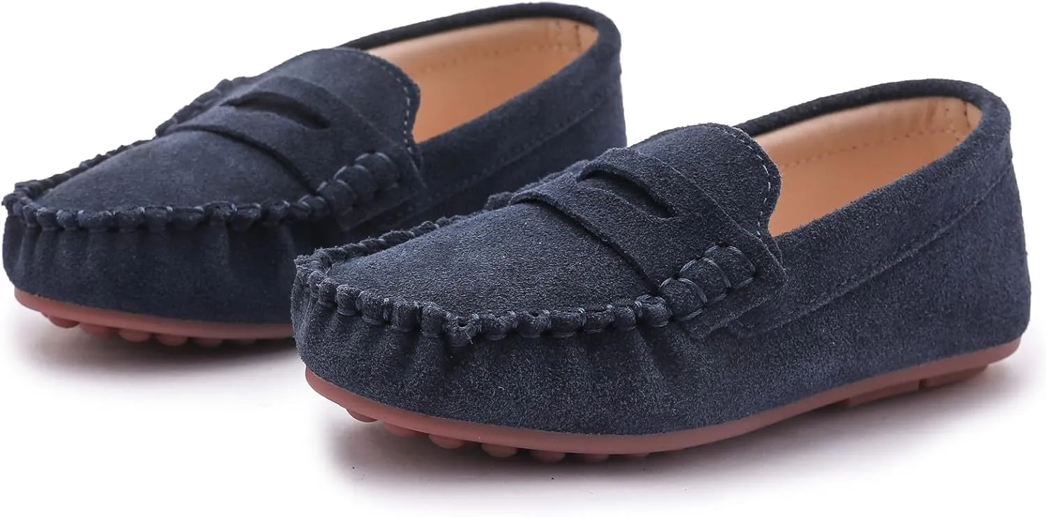 DADAWEN Toddler Little Kid Boys Girls Soft Suede Leather Slip On Loafer Flats Dress Shoes Casual Boat Shoes Wedding Church School Oxford Shoes Loafers