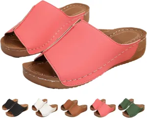 Damping Sole Upgradation Stretch Lightweight Sandals Orthopedic Arch Support Flat Slip on Wide Width Leather Platform Wedge Slides Heels Sandals Diabetic Walking Summer Shoes