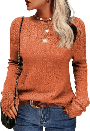 Danedvi Women Fashion Autumn Winter Pullover Sweater Round Neck Honeycomb Knitting Pattern Slim Fit Knitwear Tops