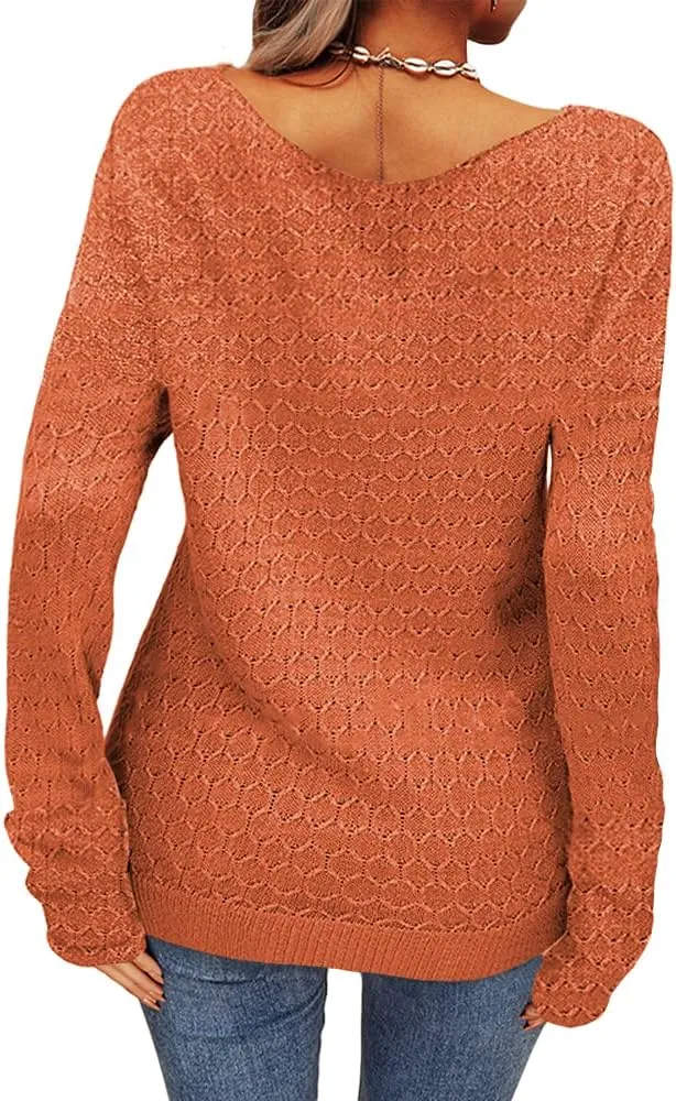 Danedvi Women Fashion Autumn Winter Pullover Sweater Round Neck Honeycomb Knitting Pattern Slim Fit Knitwear Tops