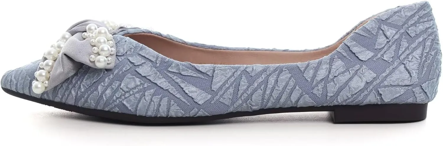 Dear Time Women's Casual Flats Bowknot Pointed Toe Ballet Flats Dressy Bridal Shoes Slip Ons Loafers for Women Comfortable Shoes